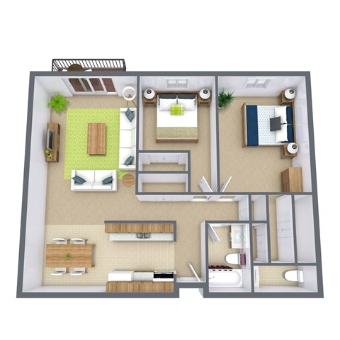 Floor plan for 2 beds, 1.5 baths, 1015 sqft